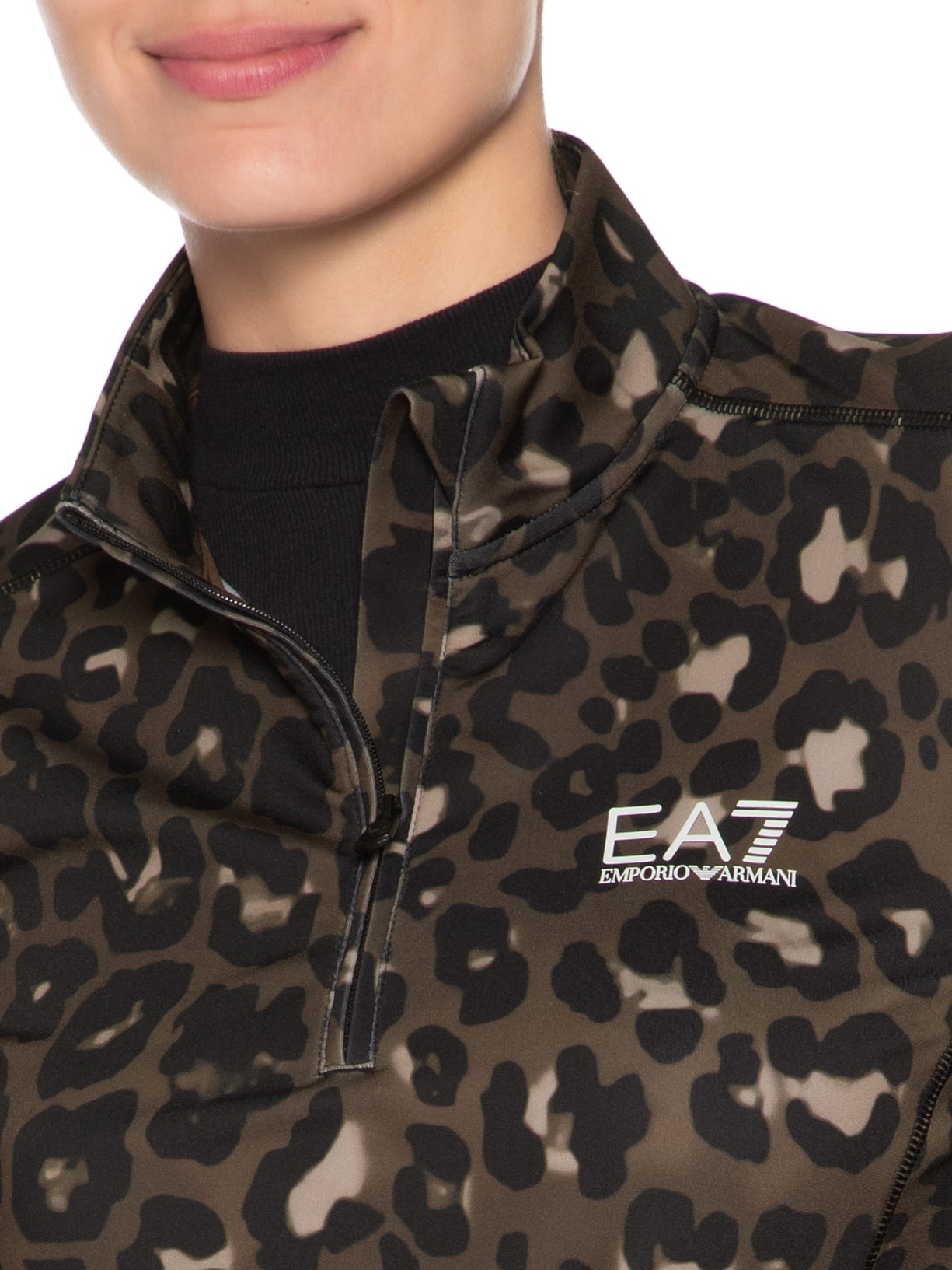 Blusa Feminina Estampada Gola Alta Com Zíper Marrom Ea7 Emporio Armani