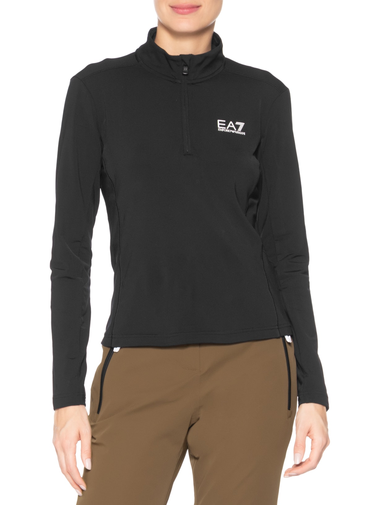 Blusa Feminina Estampada Gola Alta Com Zíper Preto Ea7 Emporio Armani