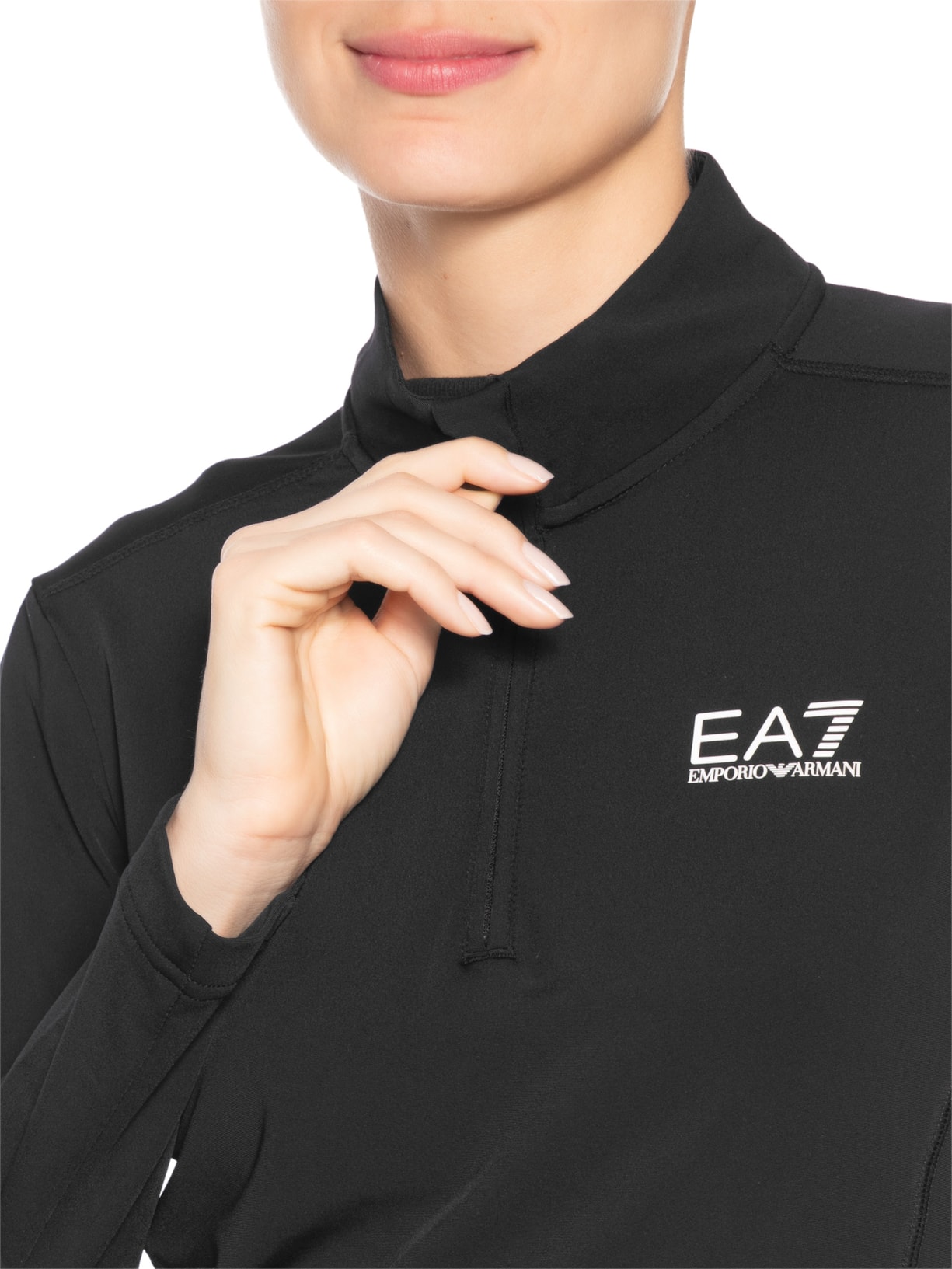 Blusa Feminina Estampada Gola Alta Com Zíper Preto Ea7 Emporio Armani