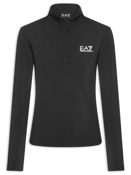 Blusa Feminina Estampada Gola Alta Com Zíper - Preto