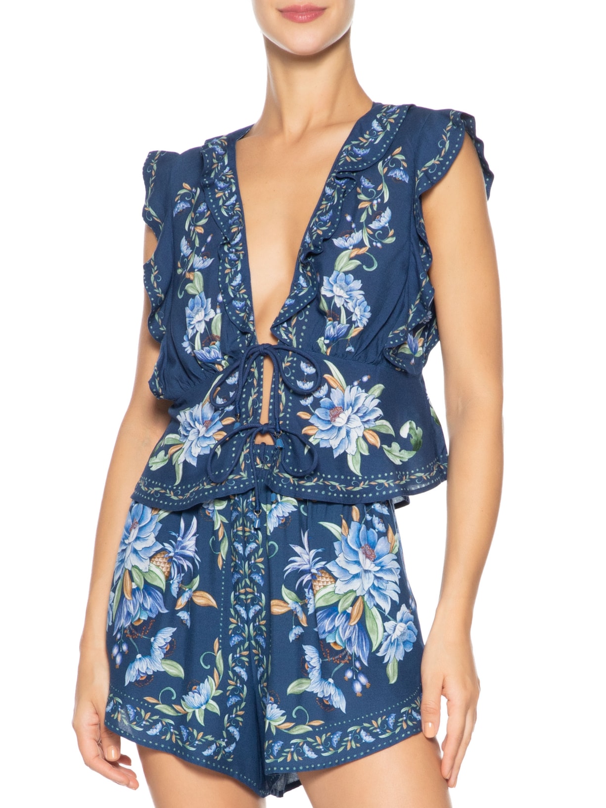 Blusa Feminina Floral Ana Azul Farm