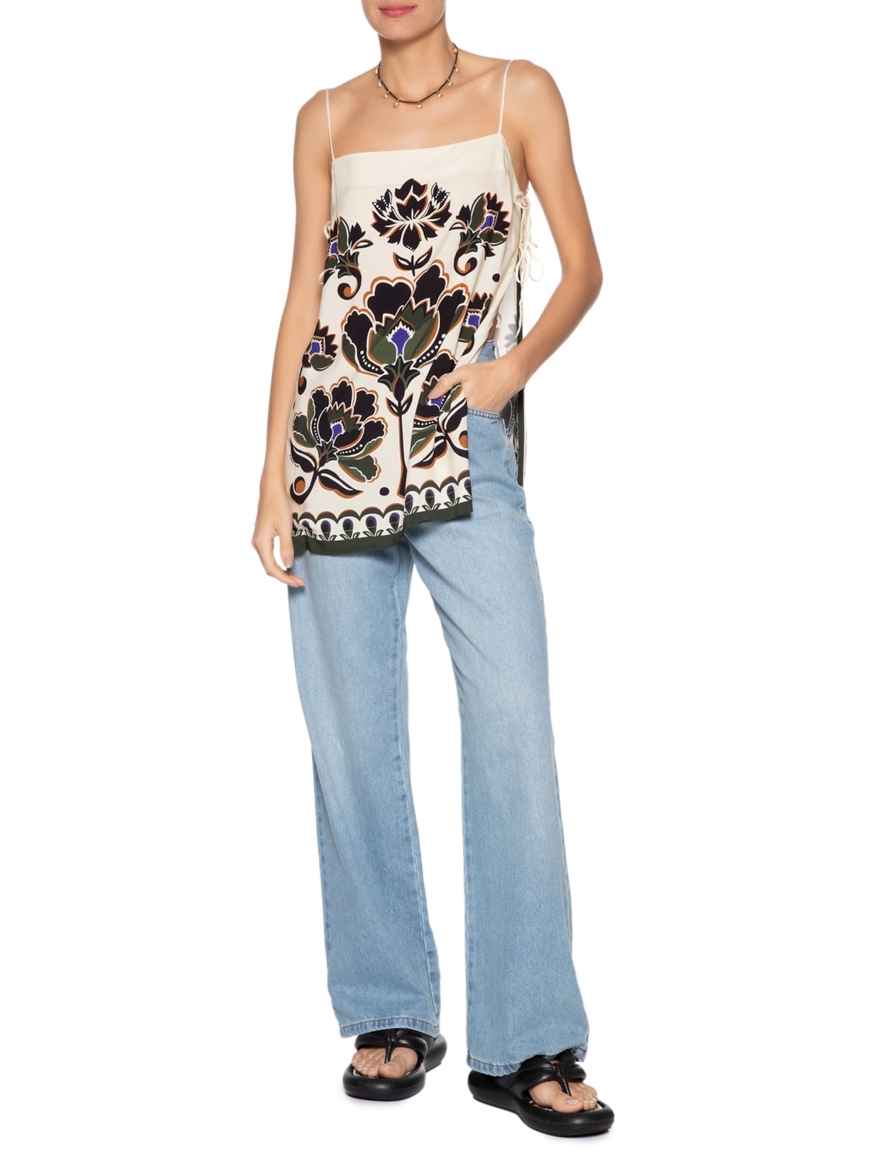 Blusa Feminina Floral Arabesque Bege Farm