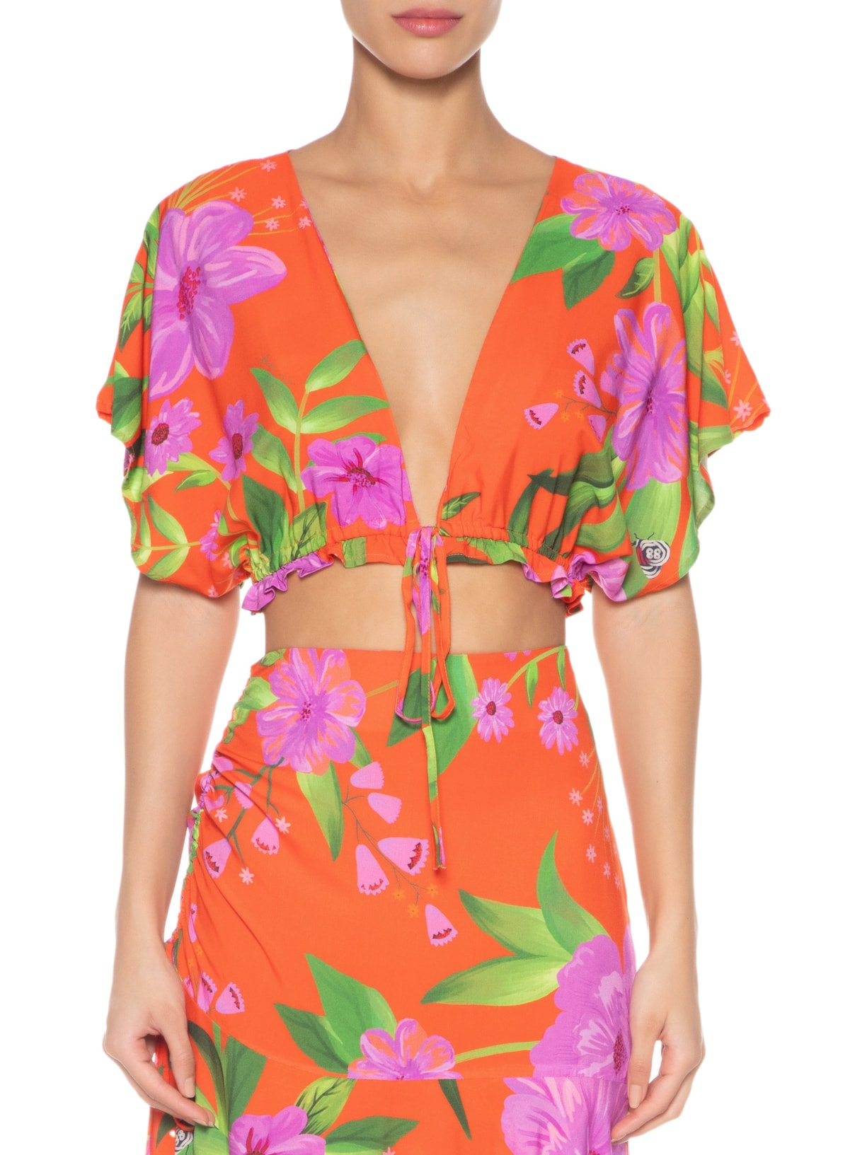 Blusa Feminina Floral Bem Me Quer Laranja Farm