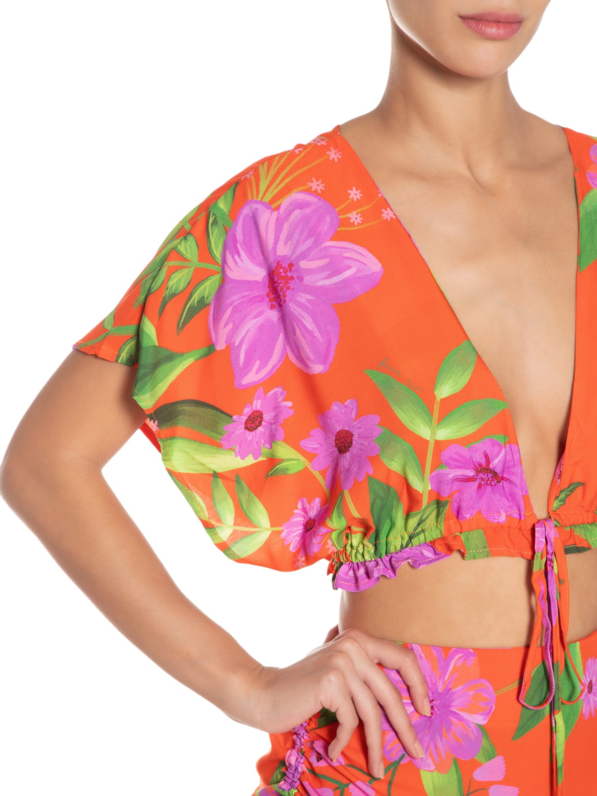 Blusa Feminina Floral Bem Me Quer Laranja Farm