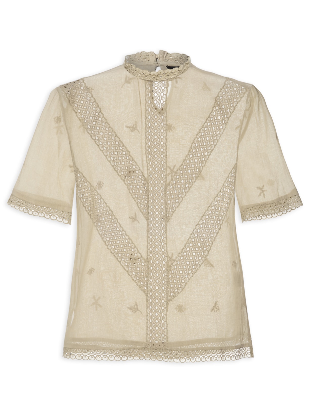 Blusa Feminina Floral De Linha - Bege