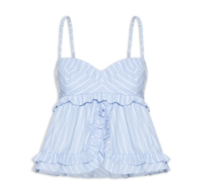 Blusa Feminina Franzida Riscas - Azul