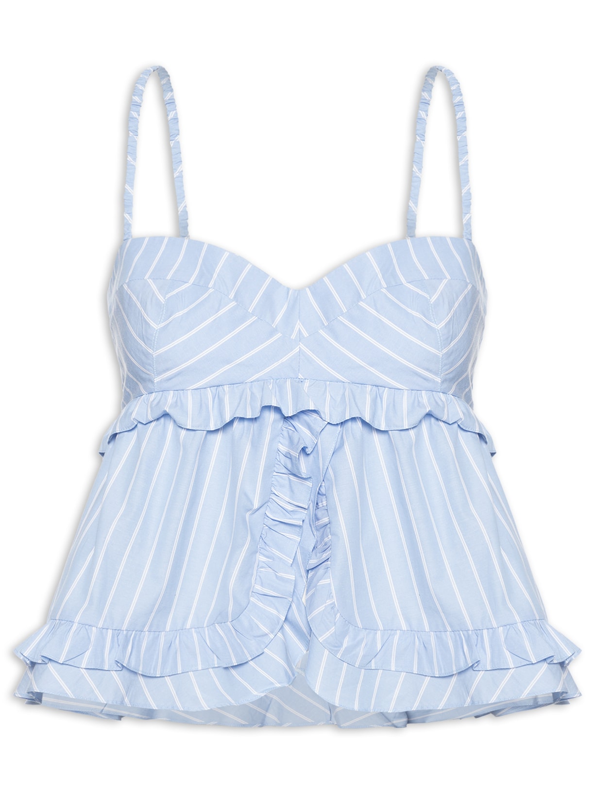 Blusa Feminina Franzida Riscas - Azul