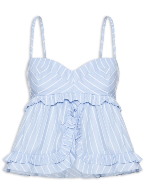 Blusa Feminina Franzida Riscas - Azul