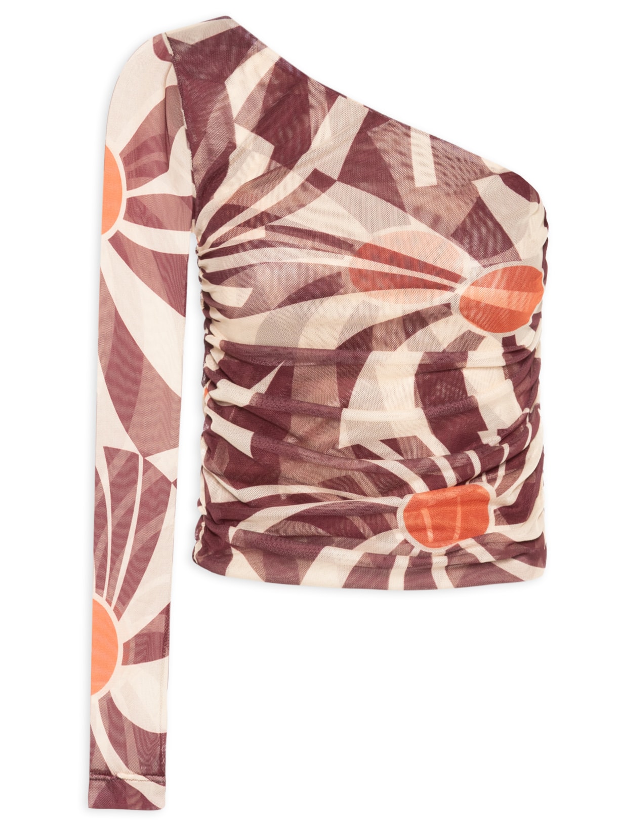 Blusa Feminina Franzida Tule Estampa Mormaço - Marrom