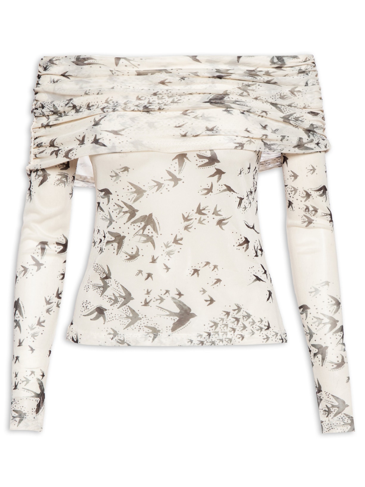 Blusa Feminina Franzida Tule Revoada - Bege