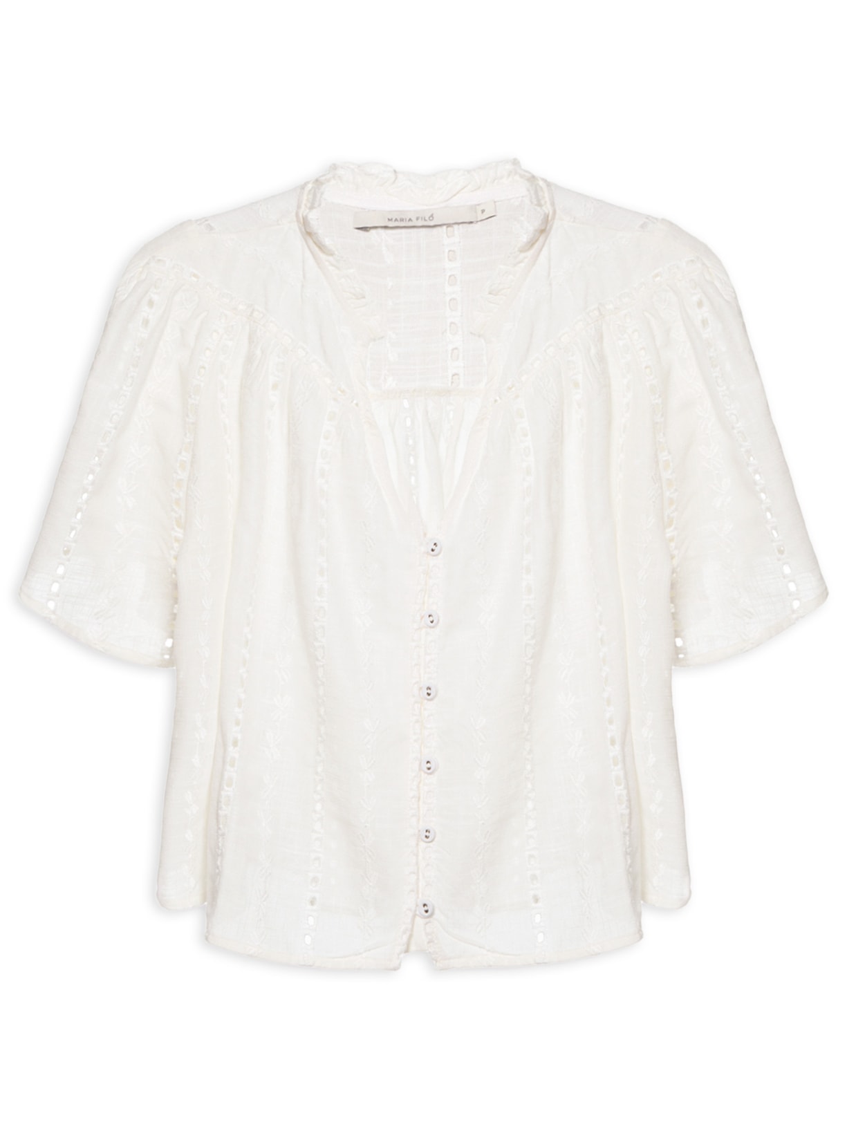 Blusa Feminina Franzido Bordado Listra Bali - Branco