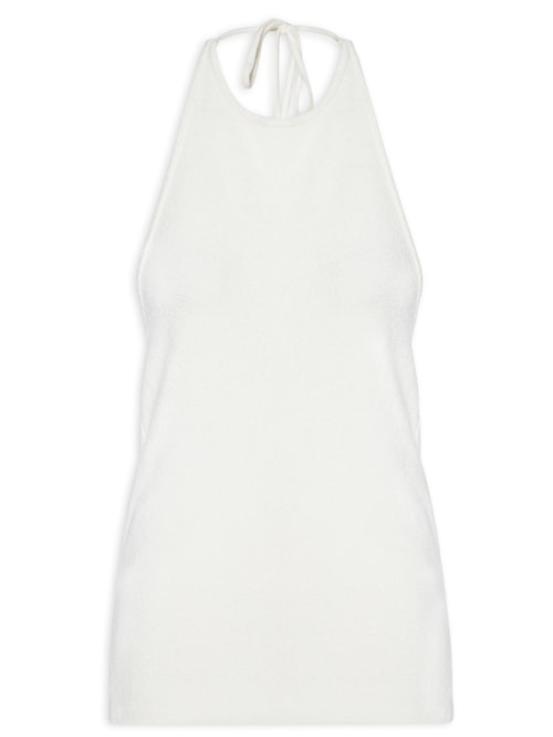 Blusa Feminina Frente Única Com Amarração De Tricot - Branco