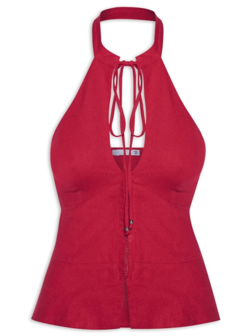 Blusa Feminina Frente Única Com Gola Alta Em Linho Misto - Vermelho