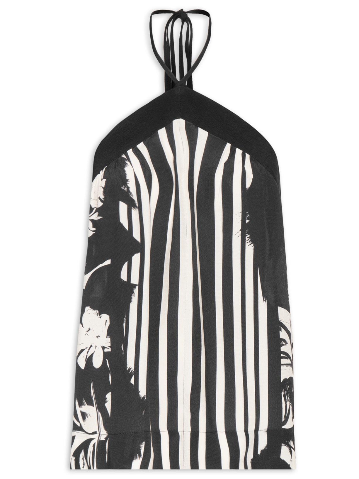 Blusa Feminina Frente Única Floral Pincel - Preto