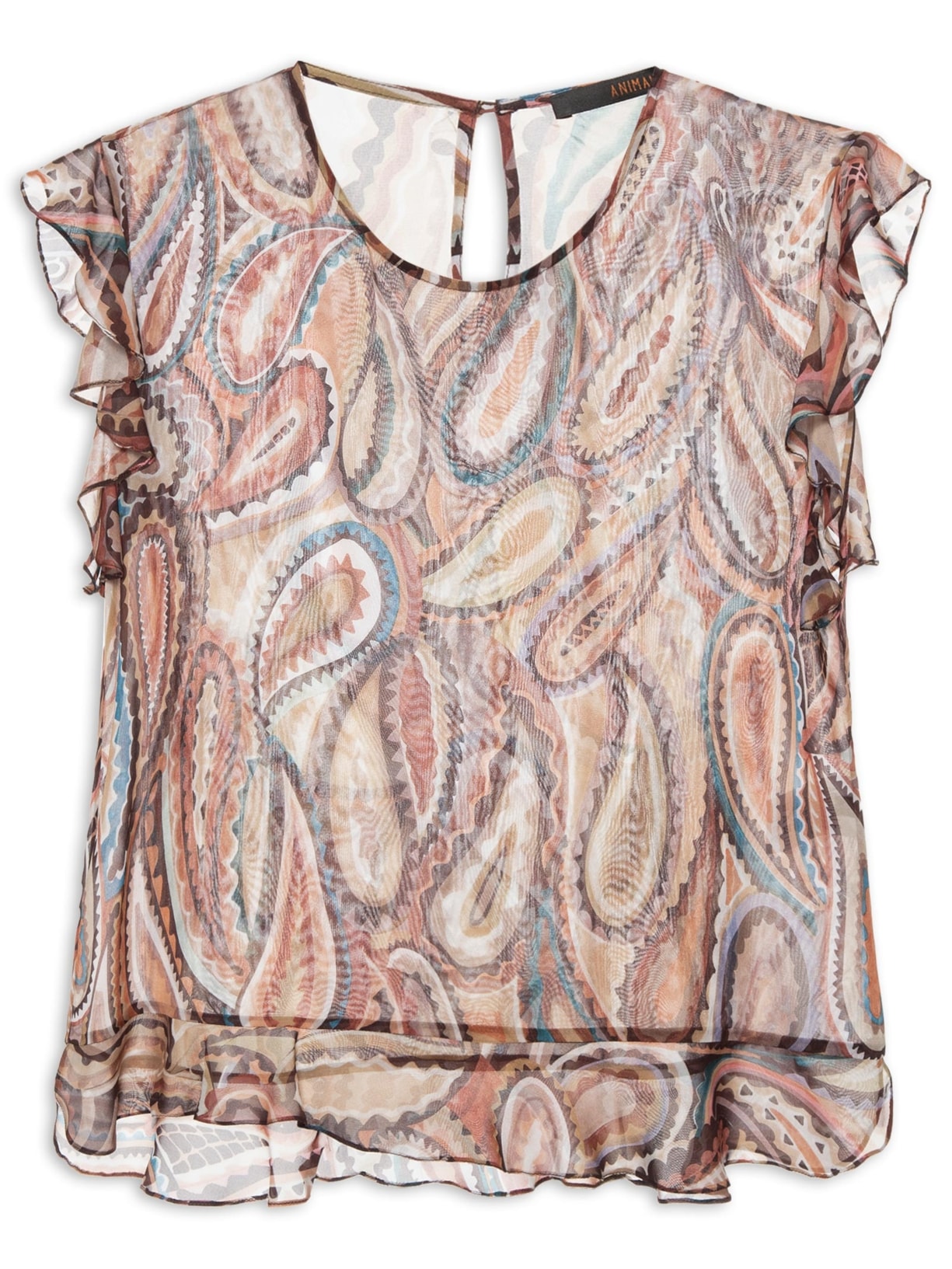 Blusa Feminina Georgette Leve Estampa Babados - Marrom