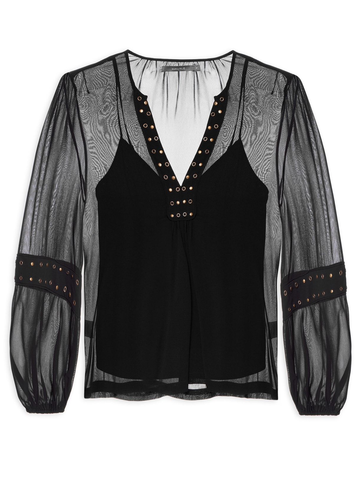 Blusa Feminina GGT Bordado Ilhós E Tachas - Preto