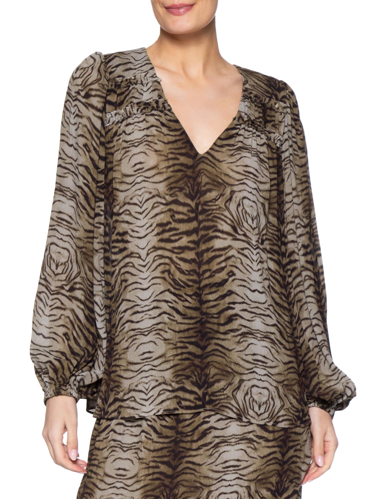 Blusa Feminina GGT Estampa Felin Marrom Maria Filó