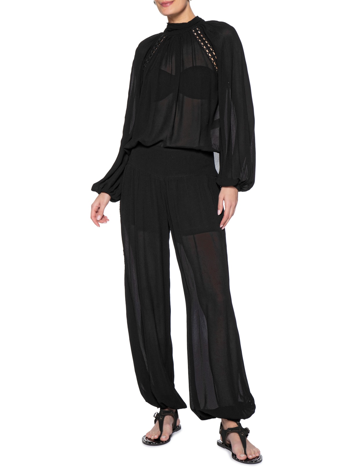 Blusa Feminina GGT Recorte Trançado Preto Maria Filó