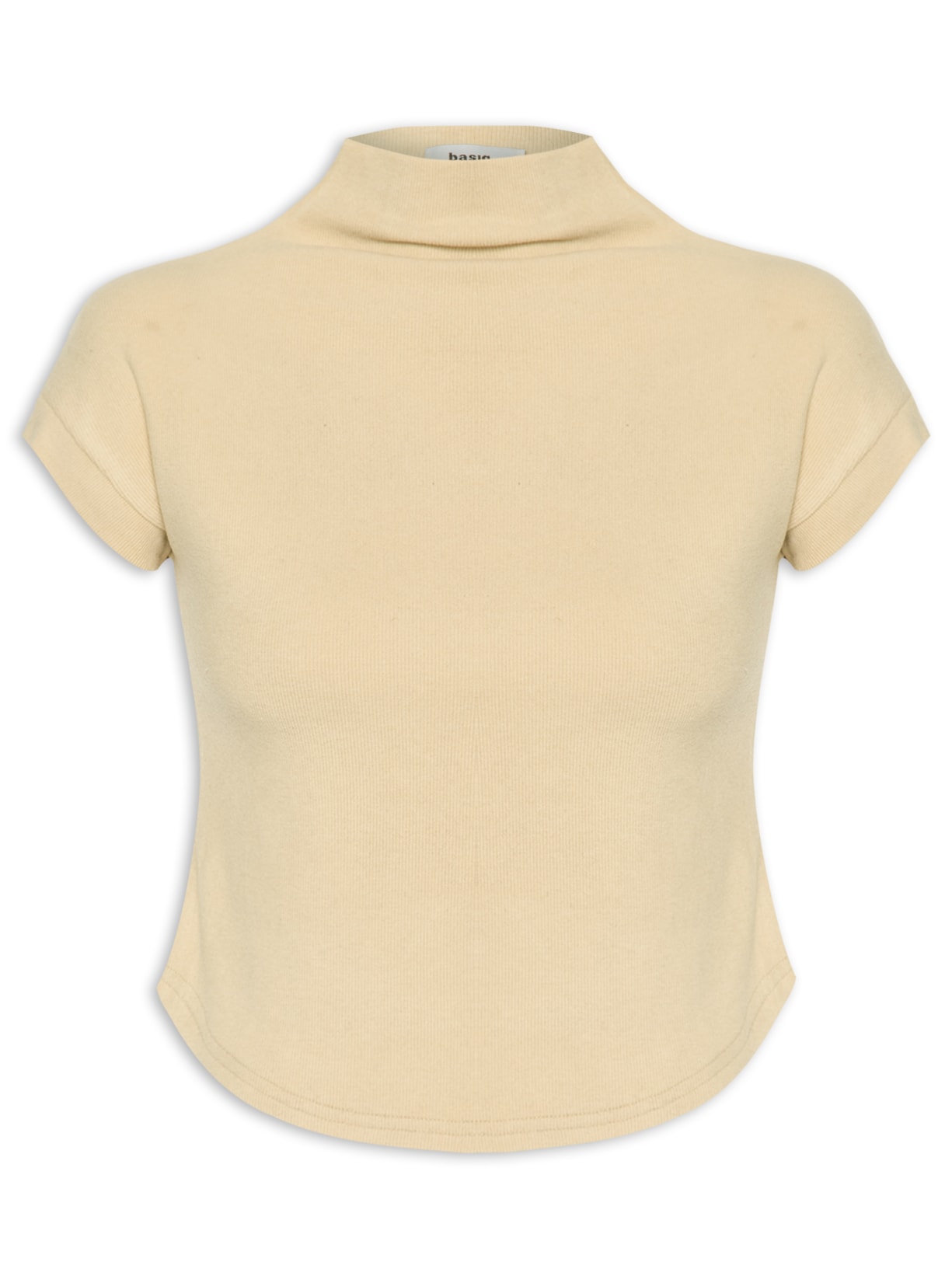 Blusa Feminina Gola Alta Barra Mullet - Bege