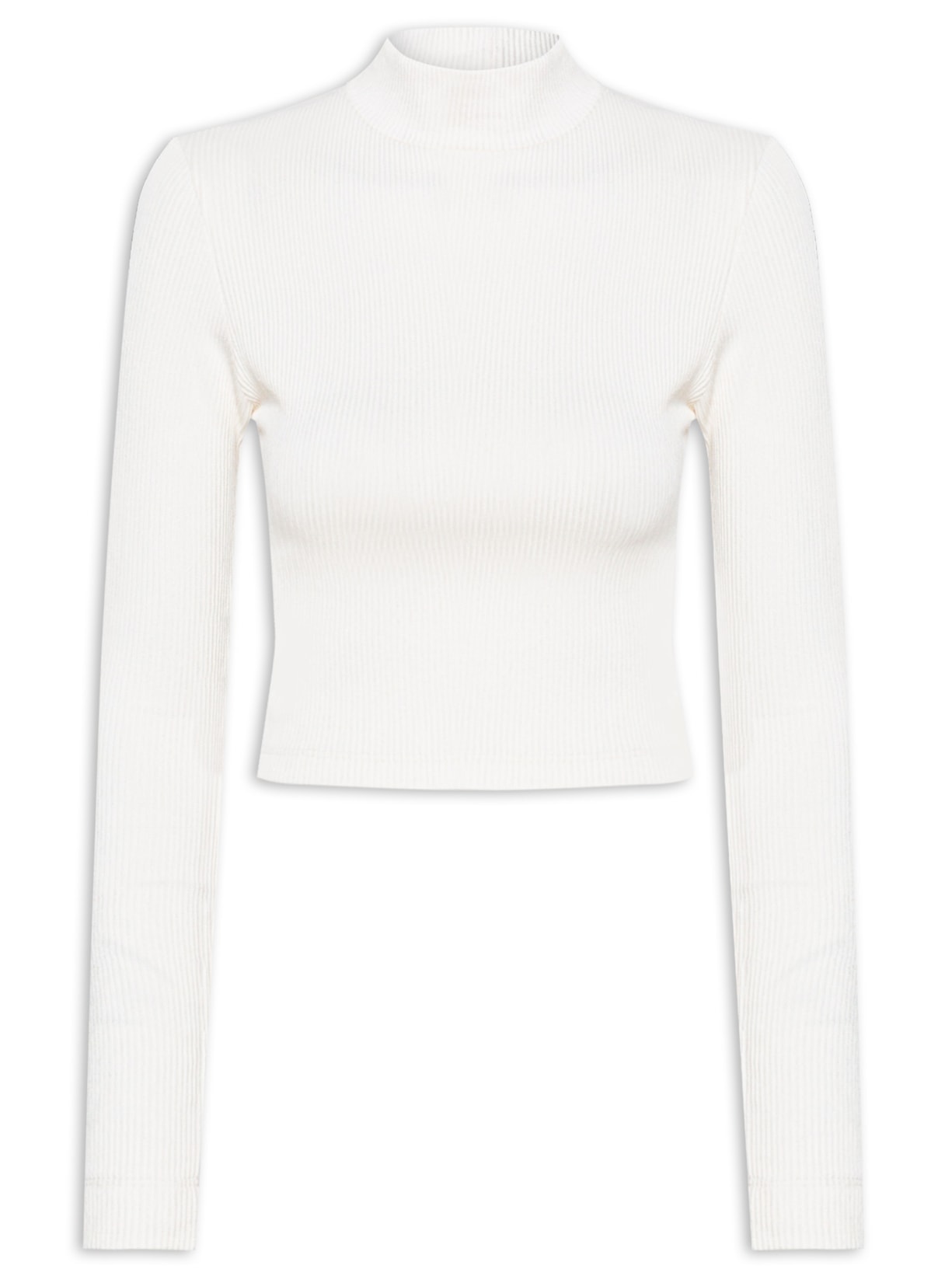 Blusa Feminina Gola Alta Canelada - Branco