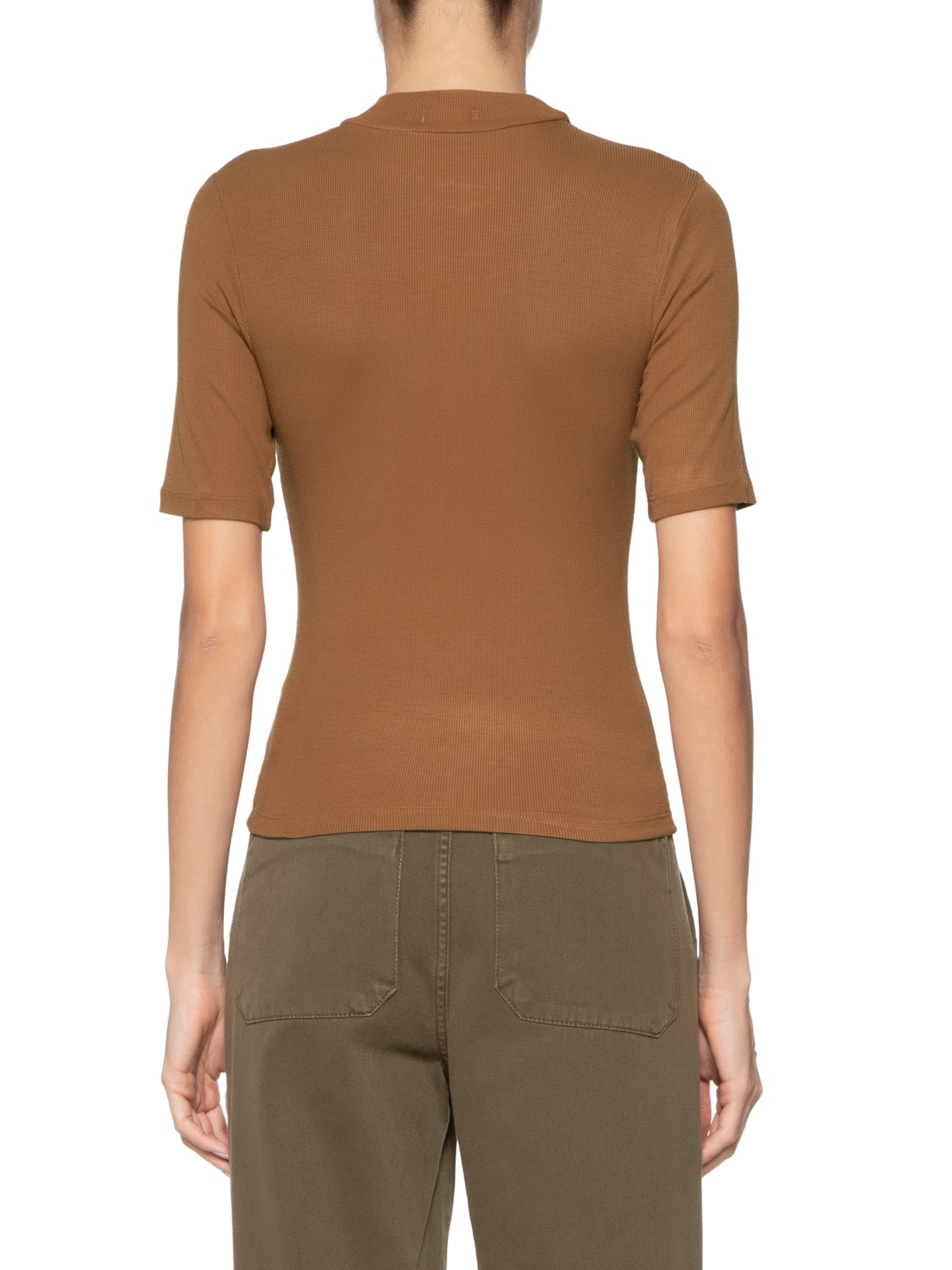 Blusa Feminina Gola Alta Canelada Marrom Basiq