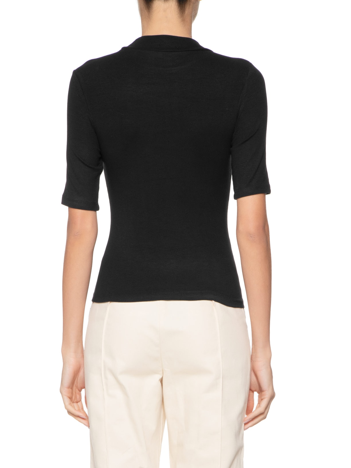 Blusa Feminina Gola Alta Canelada Preto Basiq