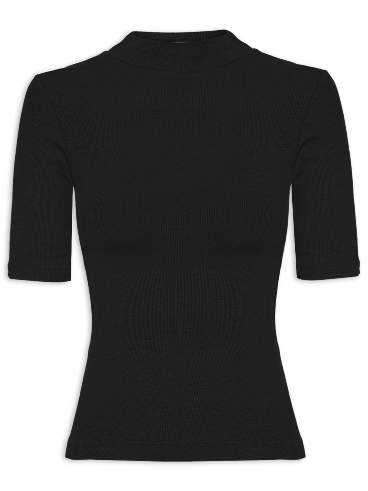 Blusa Feminina Gola Alta Canelada Preto Basiq