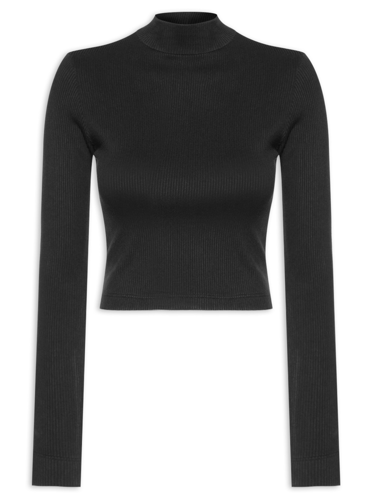 Blusa Feminina Gola Alta Canelada - Preto