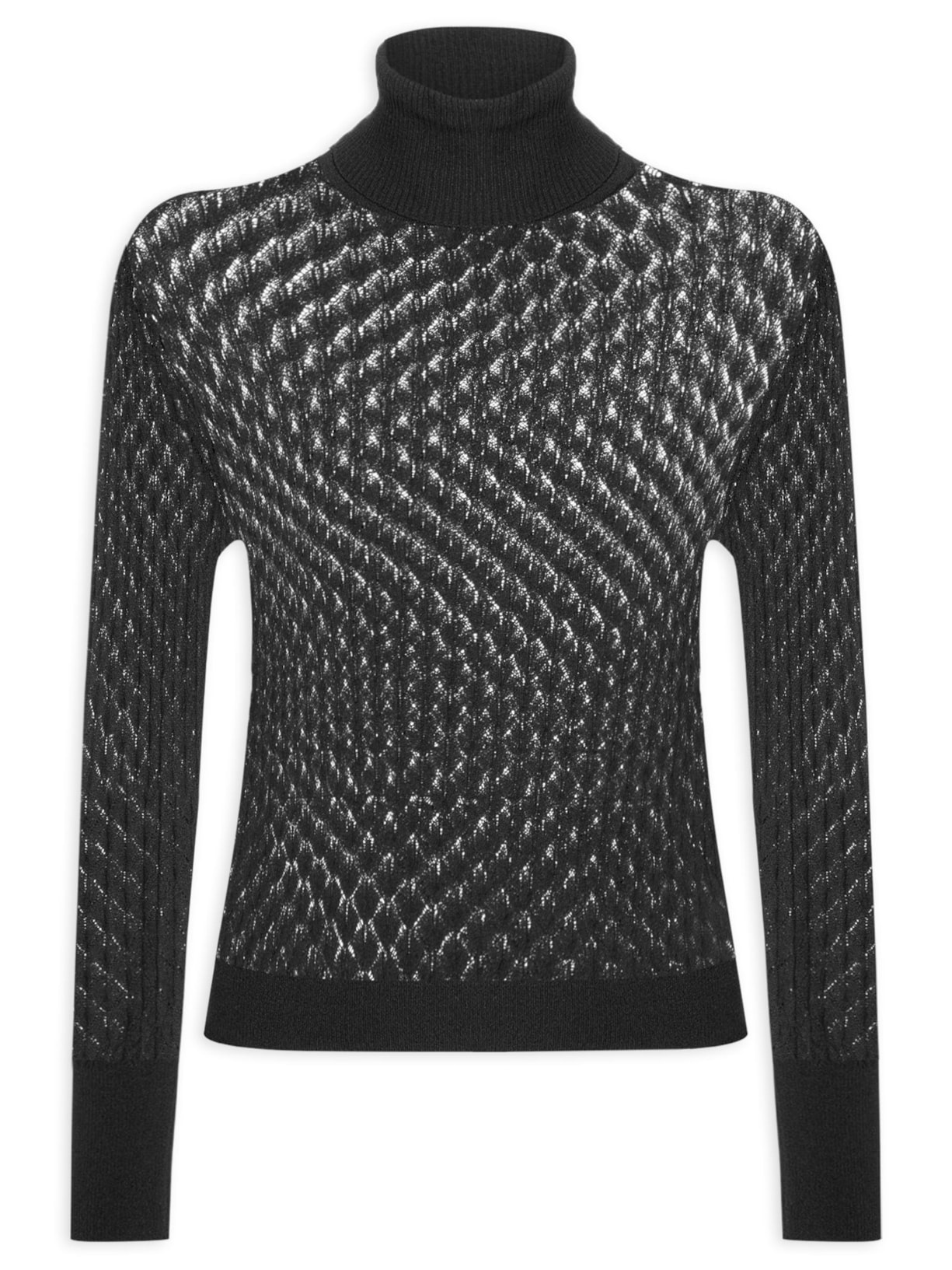Blusa Feminina Gola Alta De Tricot Furos - Preto