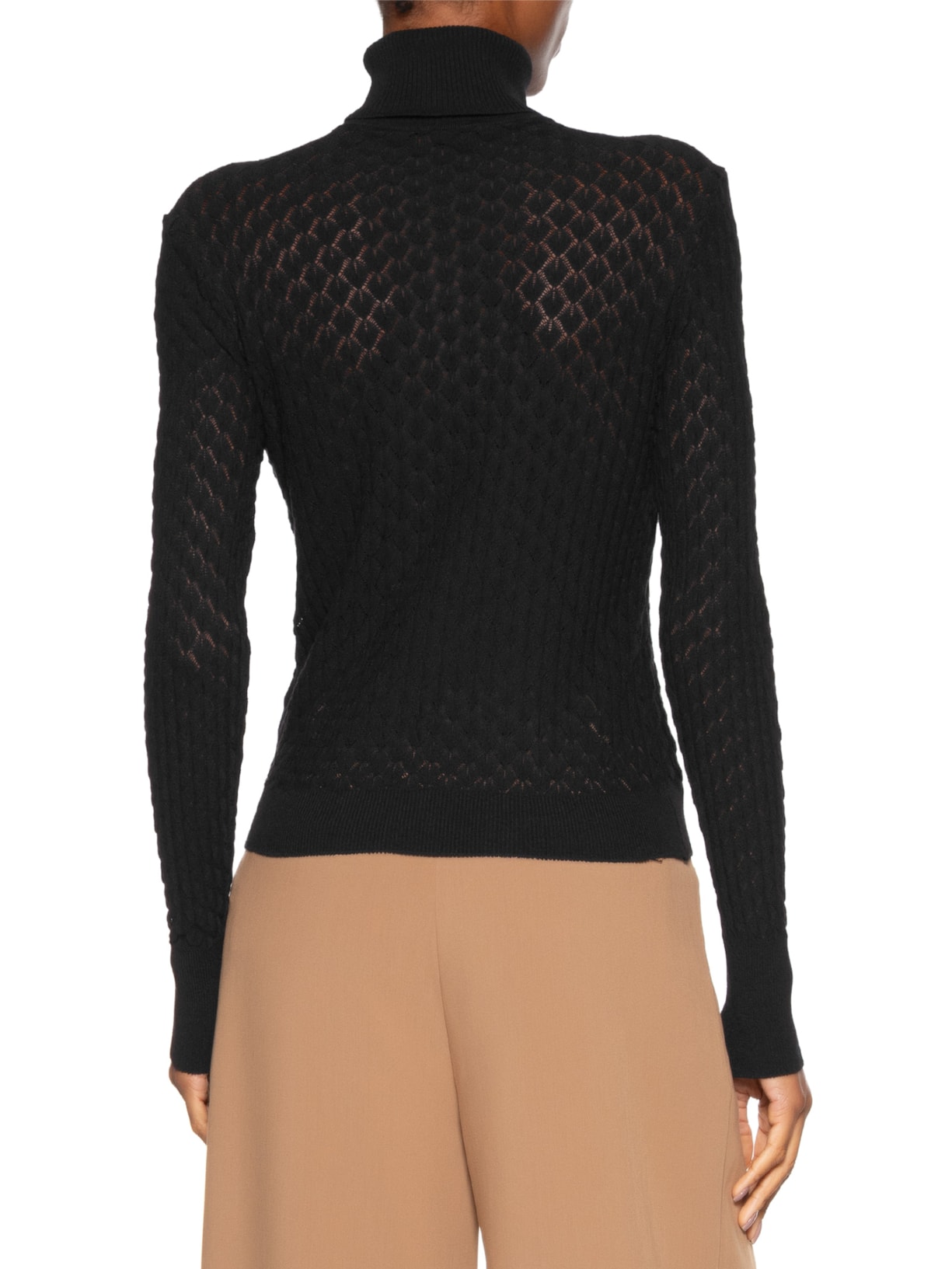 Blusa Feminina Gola Alta De Tricot Furos Preto Animale