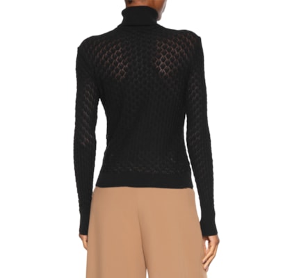 Blusa Feminina Gola Alta De Tricot Furos - Preto