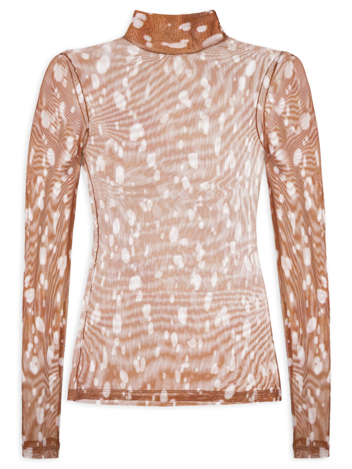 Blusa Feminina Gola Alta De Tule Color Marrom Animale