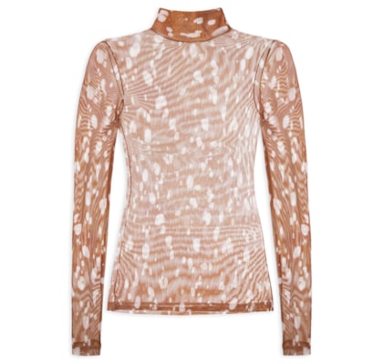 Blusa Feminina Gola Alta De Tule Color - Marrom