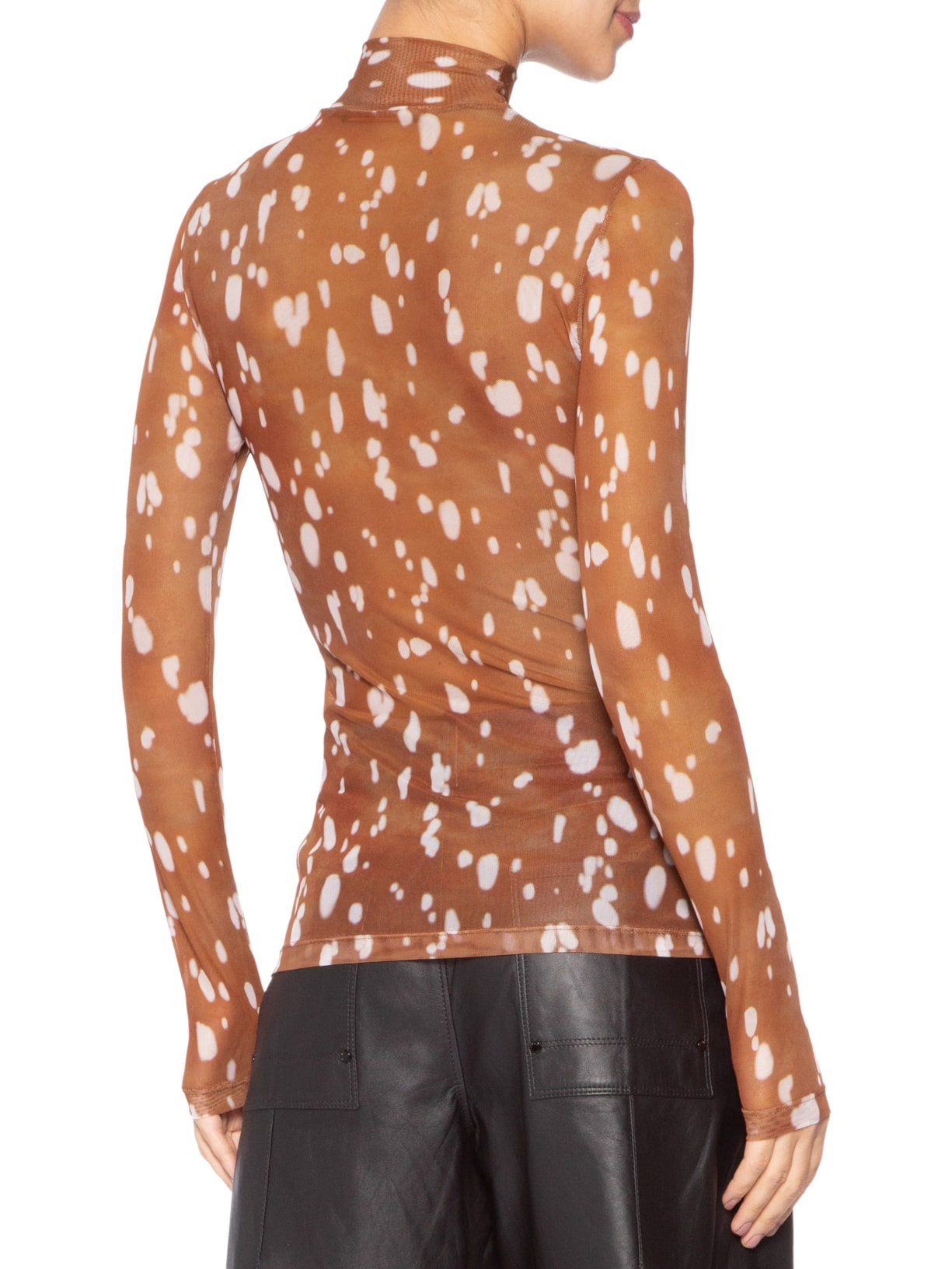 Blusa Feminina Gola Alta De Tule Color Marrom Animale