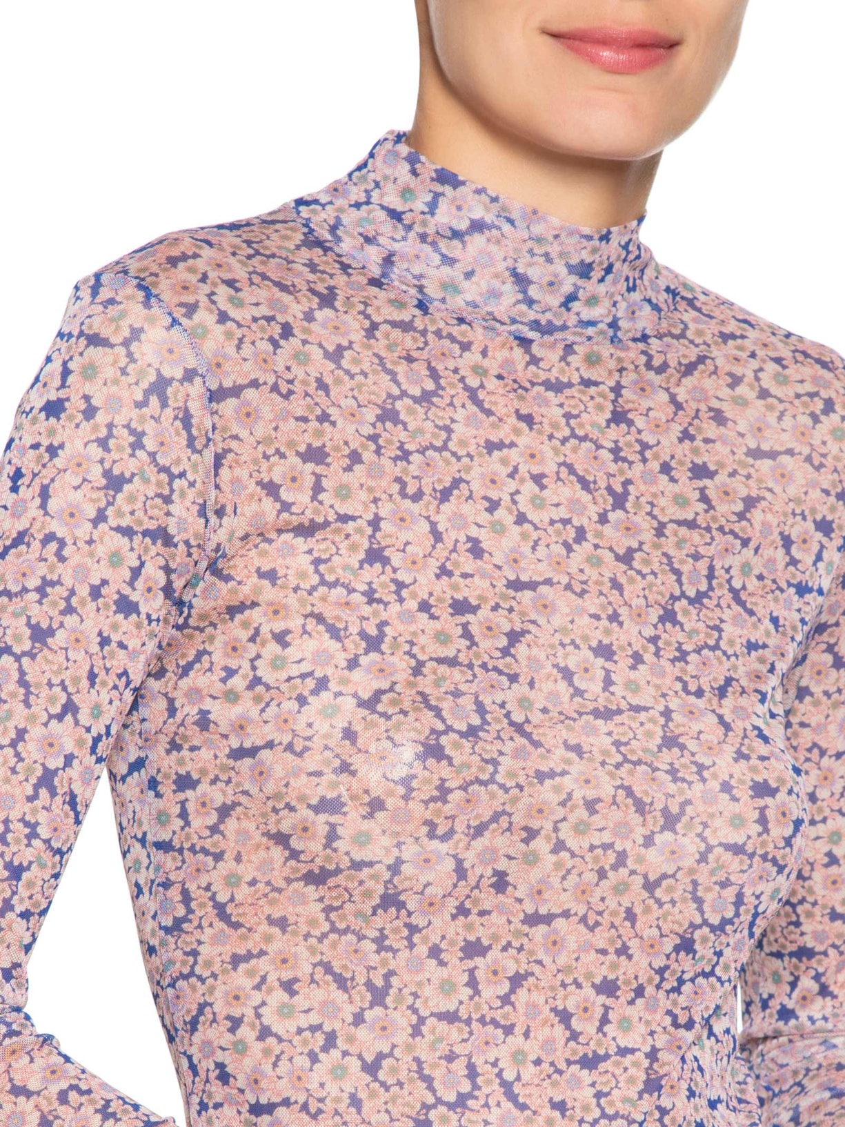 Blusa Feminina Gola Alta De Tule Liberty Azul Animale