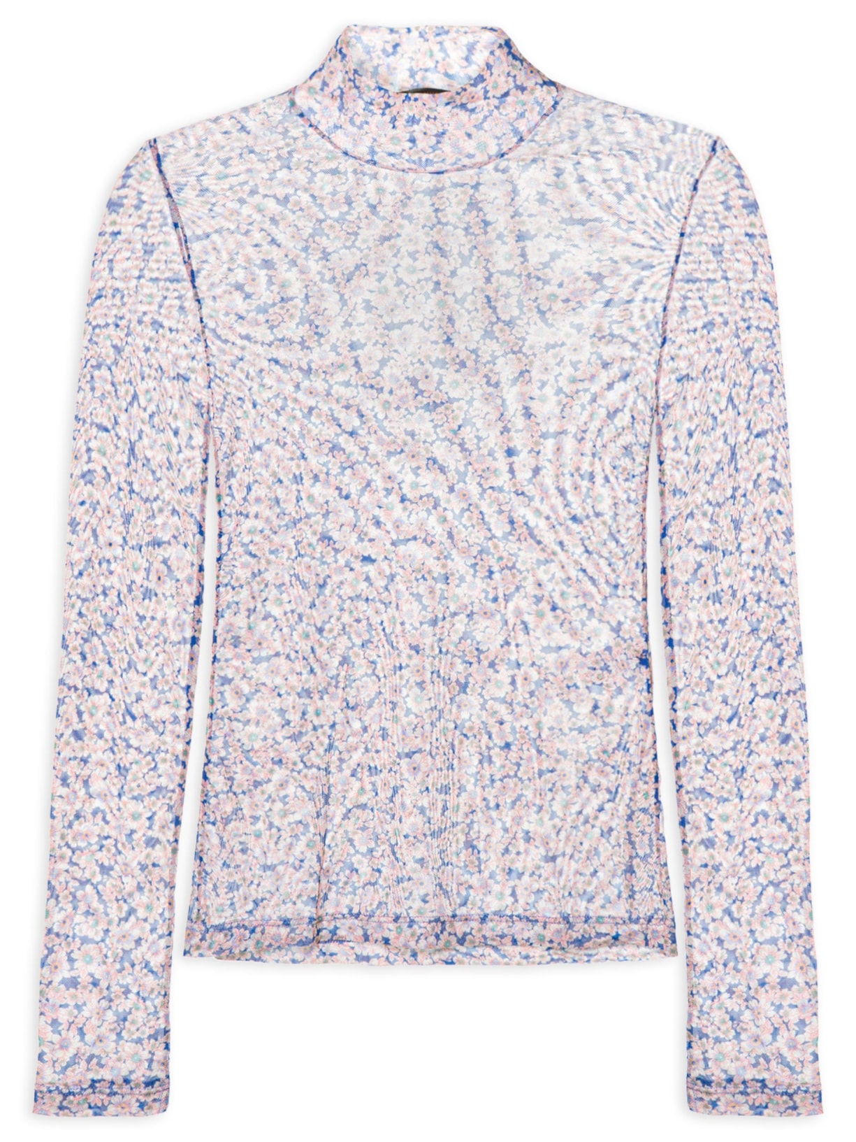 Blusa Feminina Gola Alta De Tule Liberty - Azul