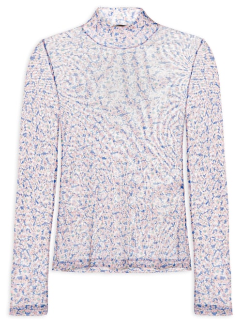 Blusa Feminina Gola Alta De Tule Liberty - Azul