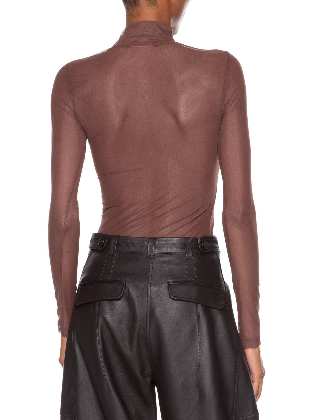 Blusa Feminina Gola Alta De Tule Marrom Animale