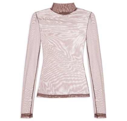 Blusa Feminina Gola Alta De Tule - Marrom