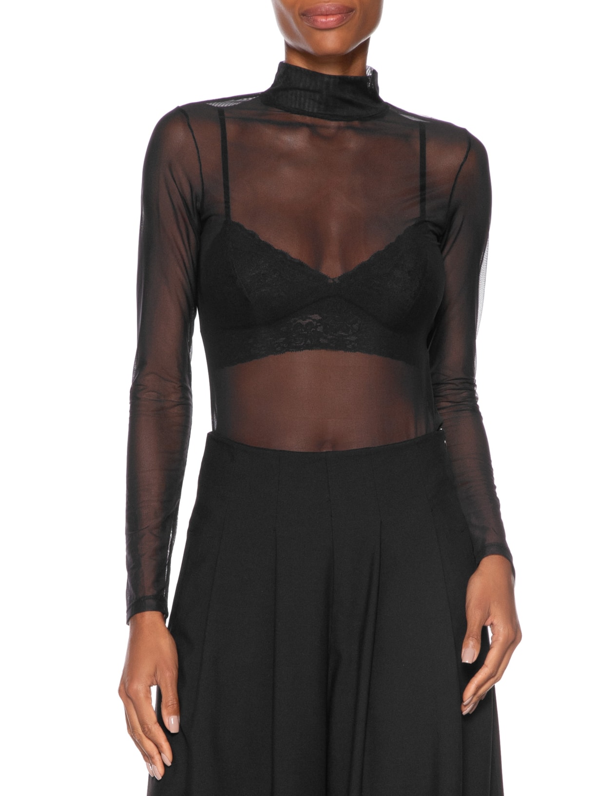 Blusa Feminina Gola Alta De Tule Preto Animale