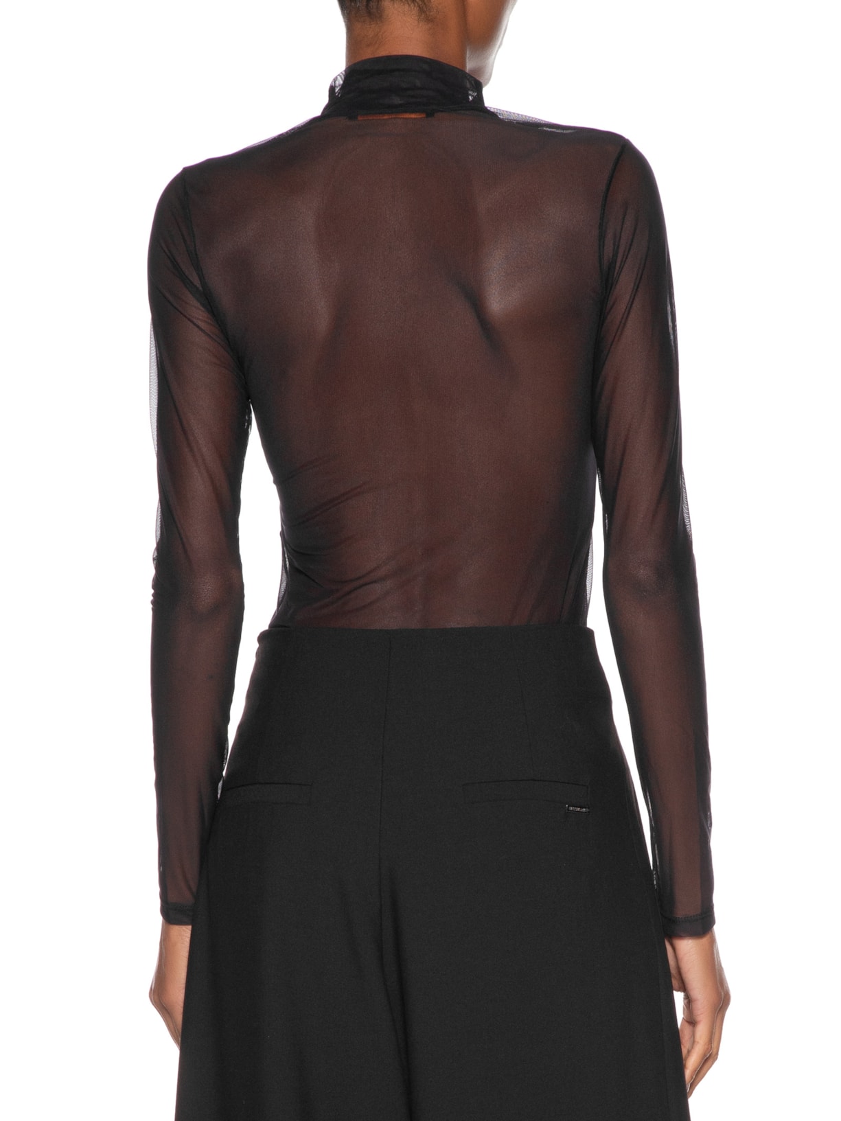 Blusa Feminina Gola Alta De Tule Preto Animale