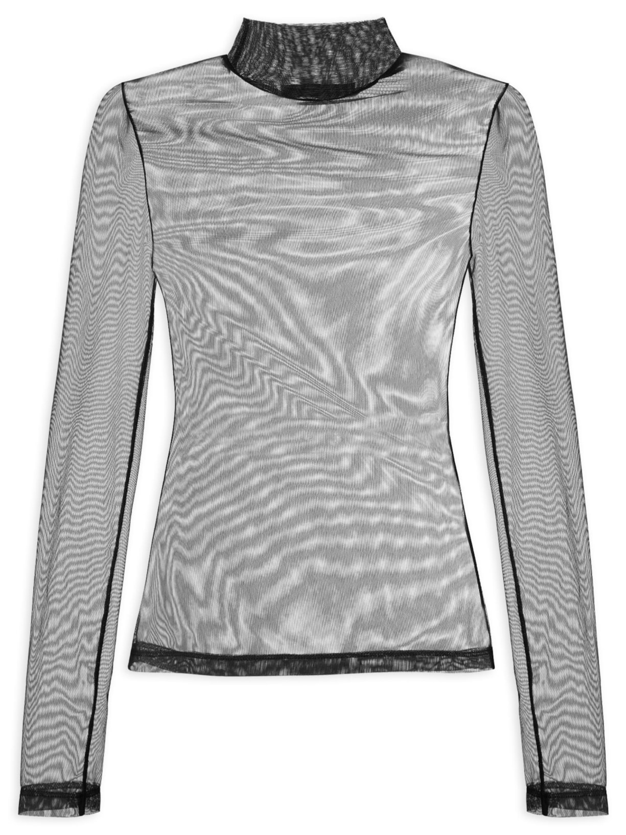 Blusa Feminina Gola Alta De Tule - Preto