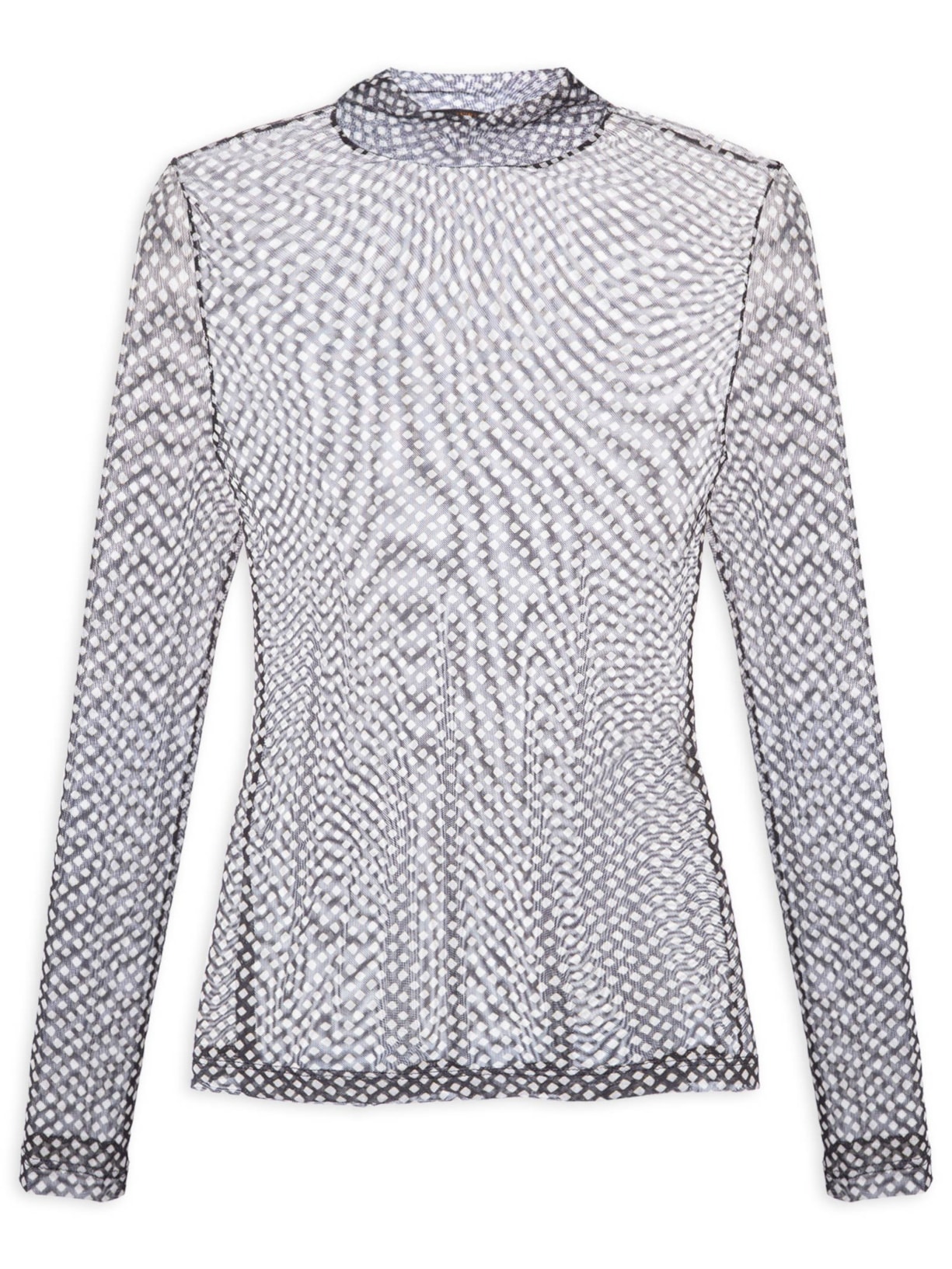 Blusa Feminina Gola Alta De Tule - Preto