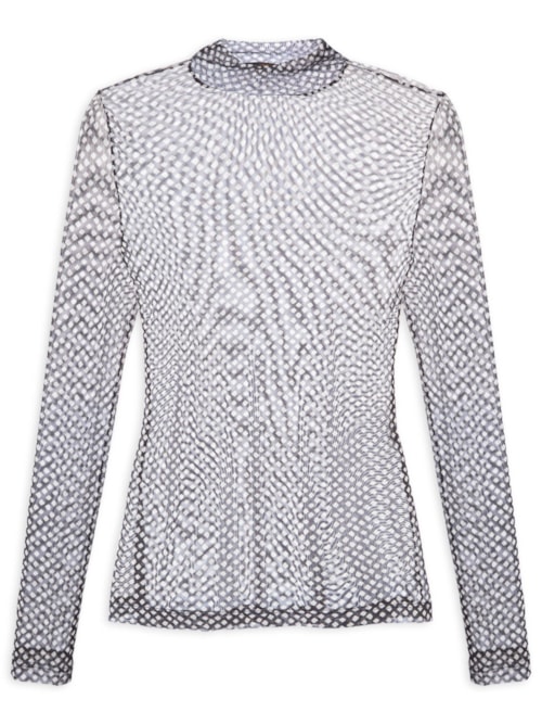 Blusa Feminina Gola Alta De Tule - Preto