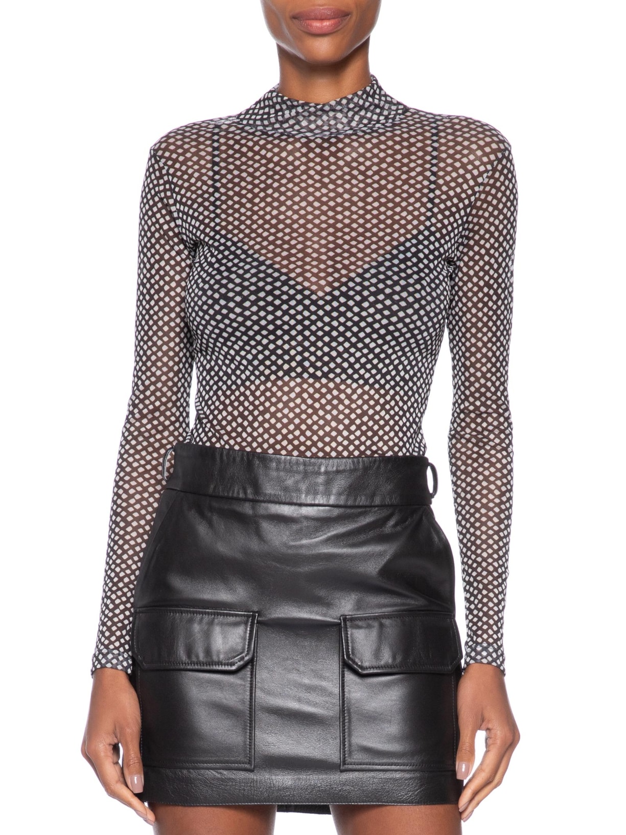 Blusa Feminina Gola Alta De Tule Preto Animale