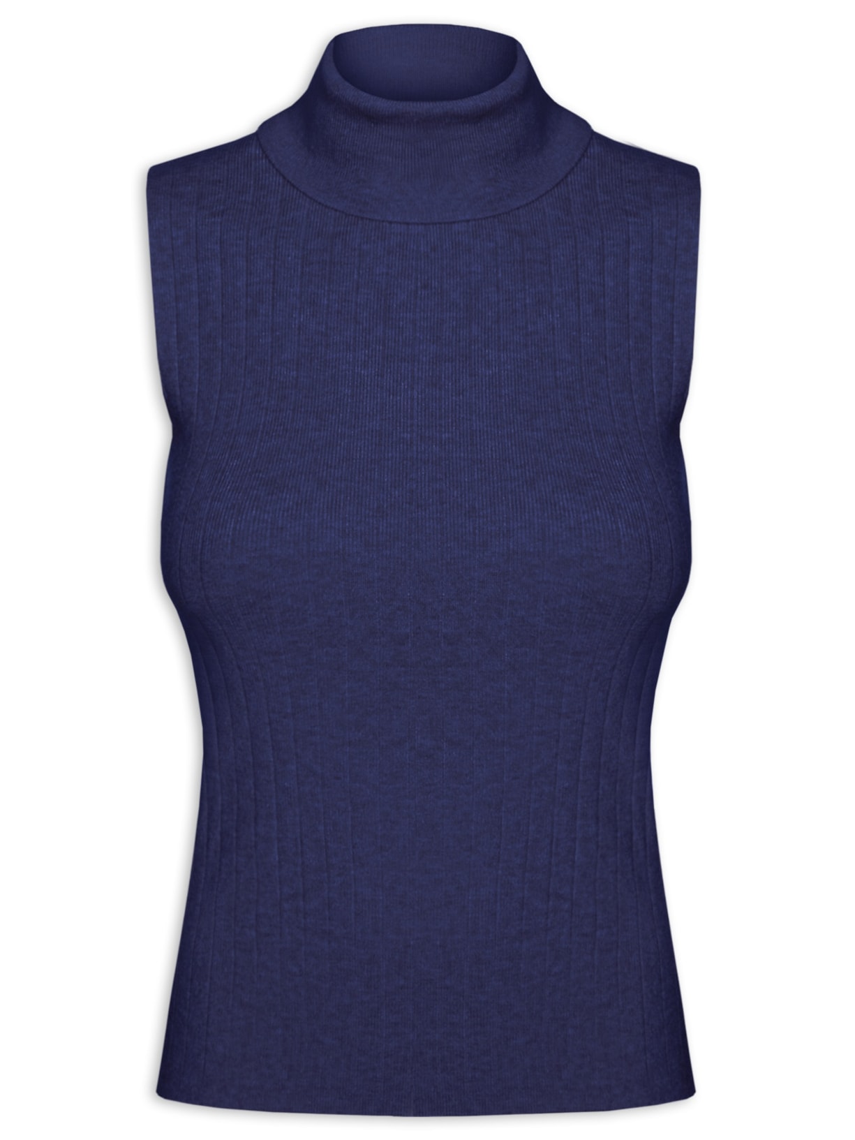 Blusa Feminina Gola Alta Em Tricot - Azul