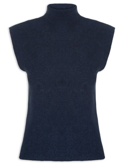 Blusa Feminina Gola Alta Em Tricot - Azul