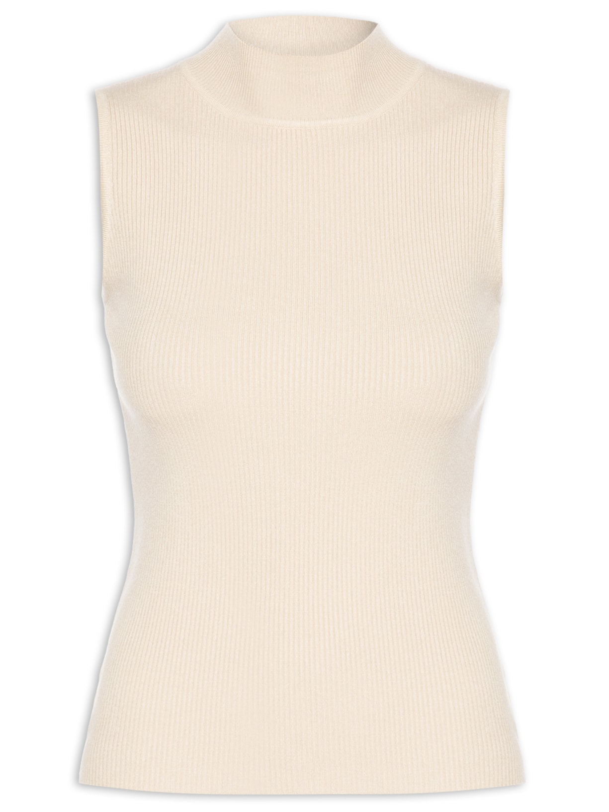 Blusa Feminina Gola Alta Em Tricot - Bege