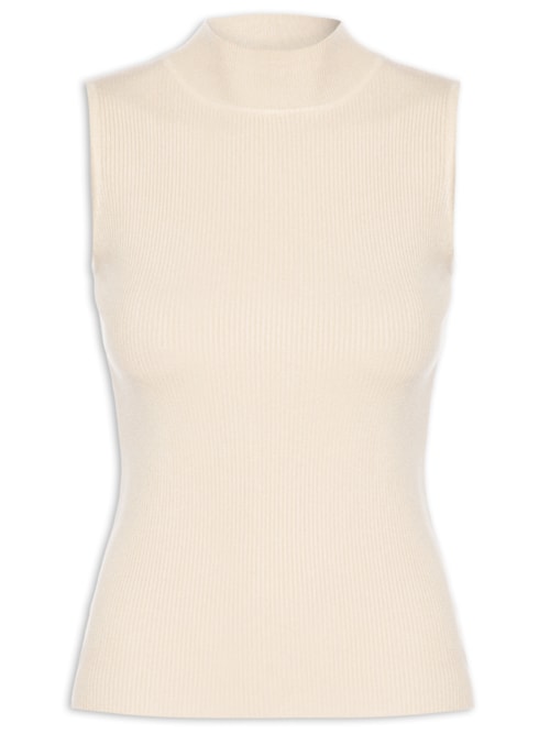 Blusa Feminina Gola Alta Em Tricot - Bege
