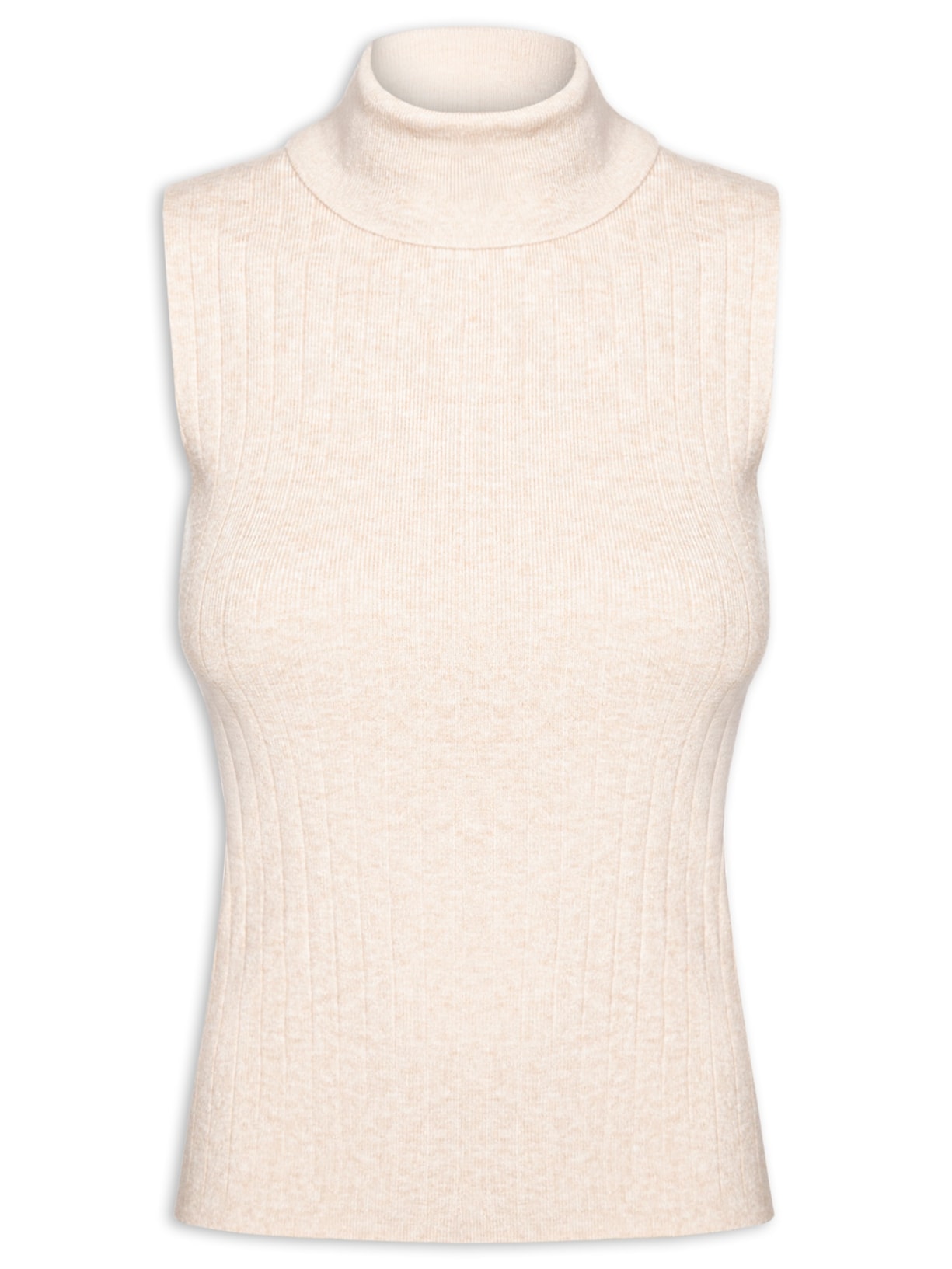 Blusa Feminina Gola Alta Em Tricot - Bege